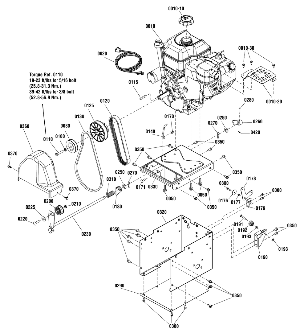 Engine And Frame Group Diagram and Parts List for 1696281-00 2012 Briggs and Stratton Snow Blower